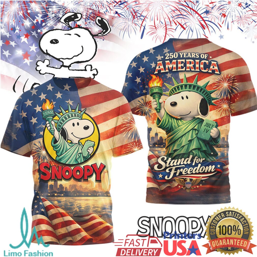 Snoopy Liberty Statue Stand For Freedom 250 Years of America T Shirt - Limotees LLC
