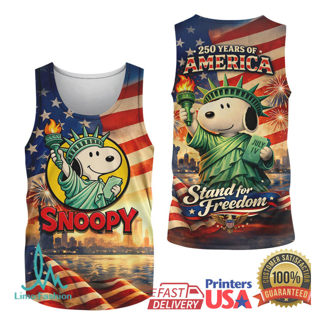 Snoopy Liberty Statue Stand For Freedom 250 Years of America T Shirt - Limotees LLC