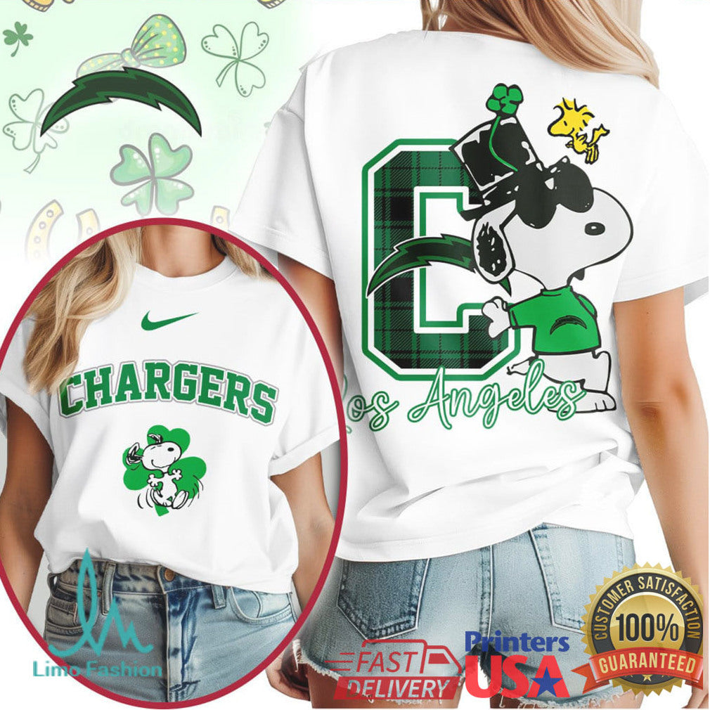 Snoopy Los Angeles Chargers St. Patrick's Day Shamrock Bolt T Shirt - Limotees LLC