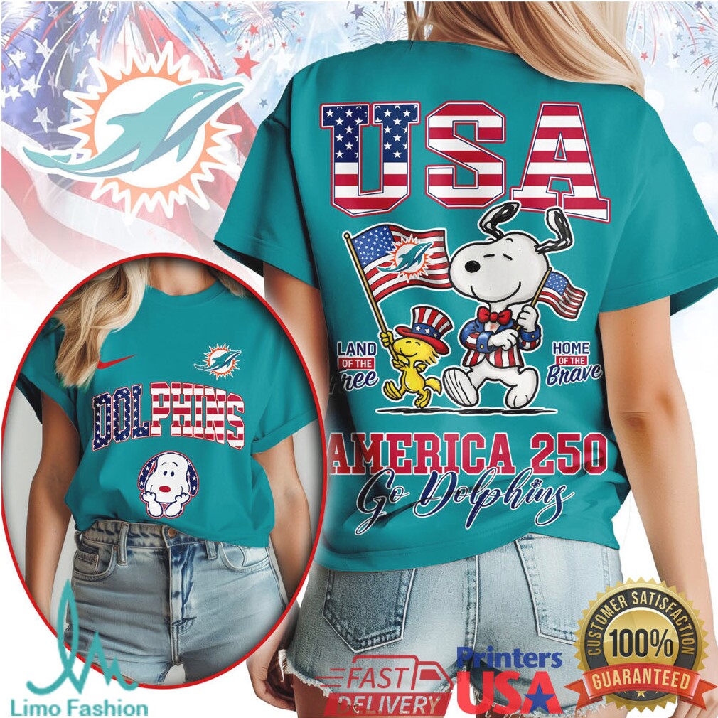 Snoopy Miami Dolphins USA America 250 Go Dolphins Anniversary T Shirt - Limotees LLC