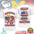 Snoopy Michigan Wolverines American Flag Football Fan T Shirt - Limotees LLC