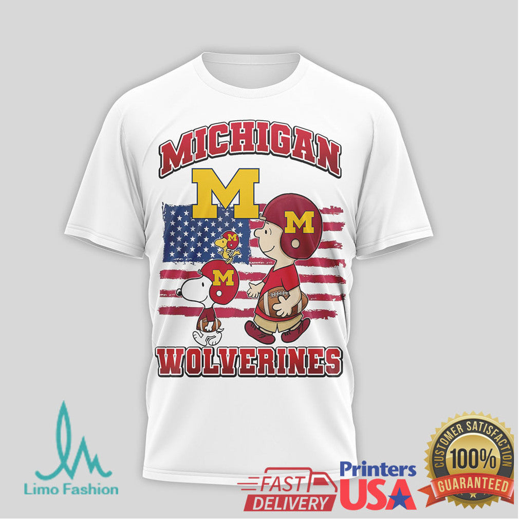 Snoopy Michigan Wolverines American Flag Football Fan T Shirt - Limotees LLC