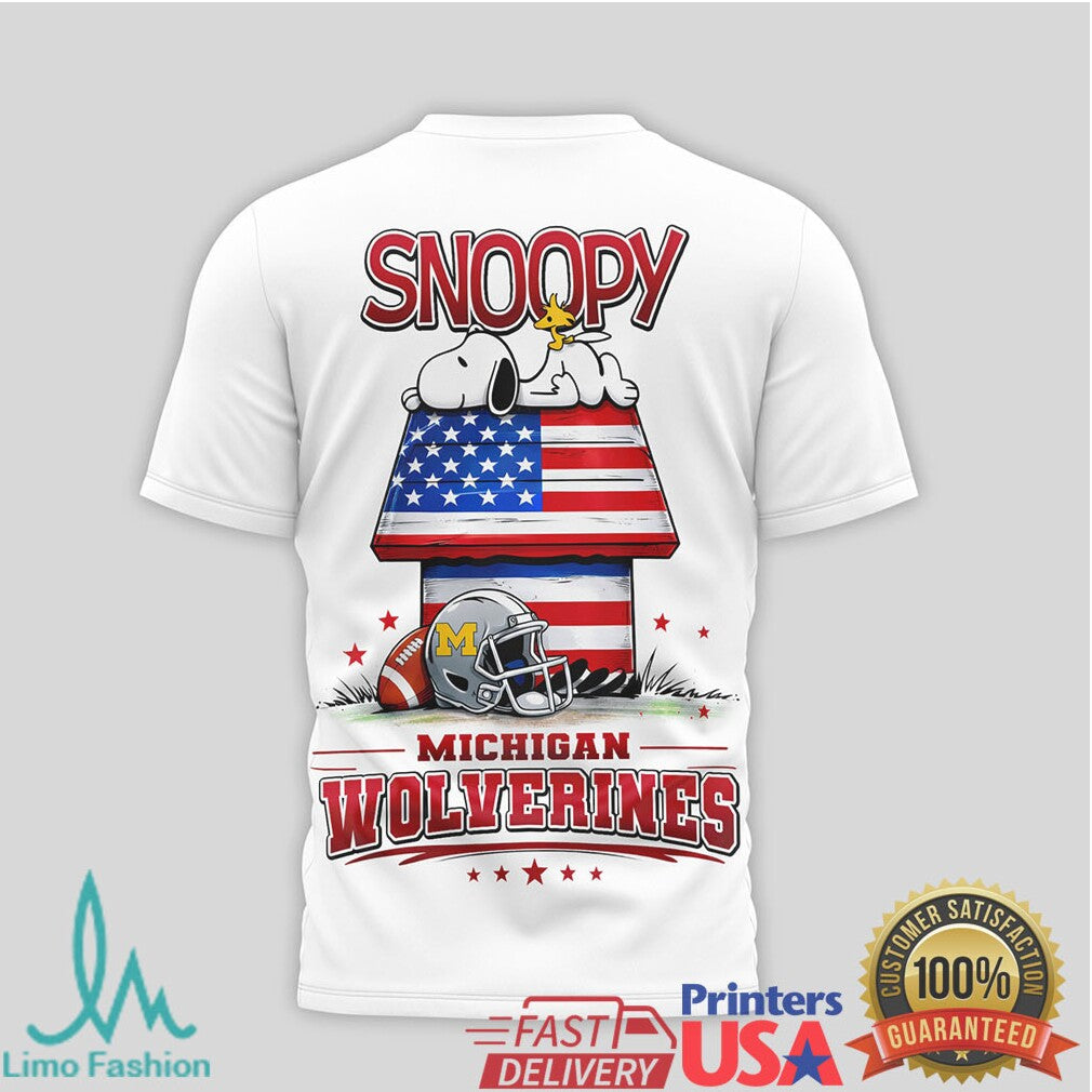 Snoopy Michigan Wolverines American Flag Football Fan T Shirt - Limotees LLC