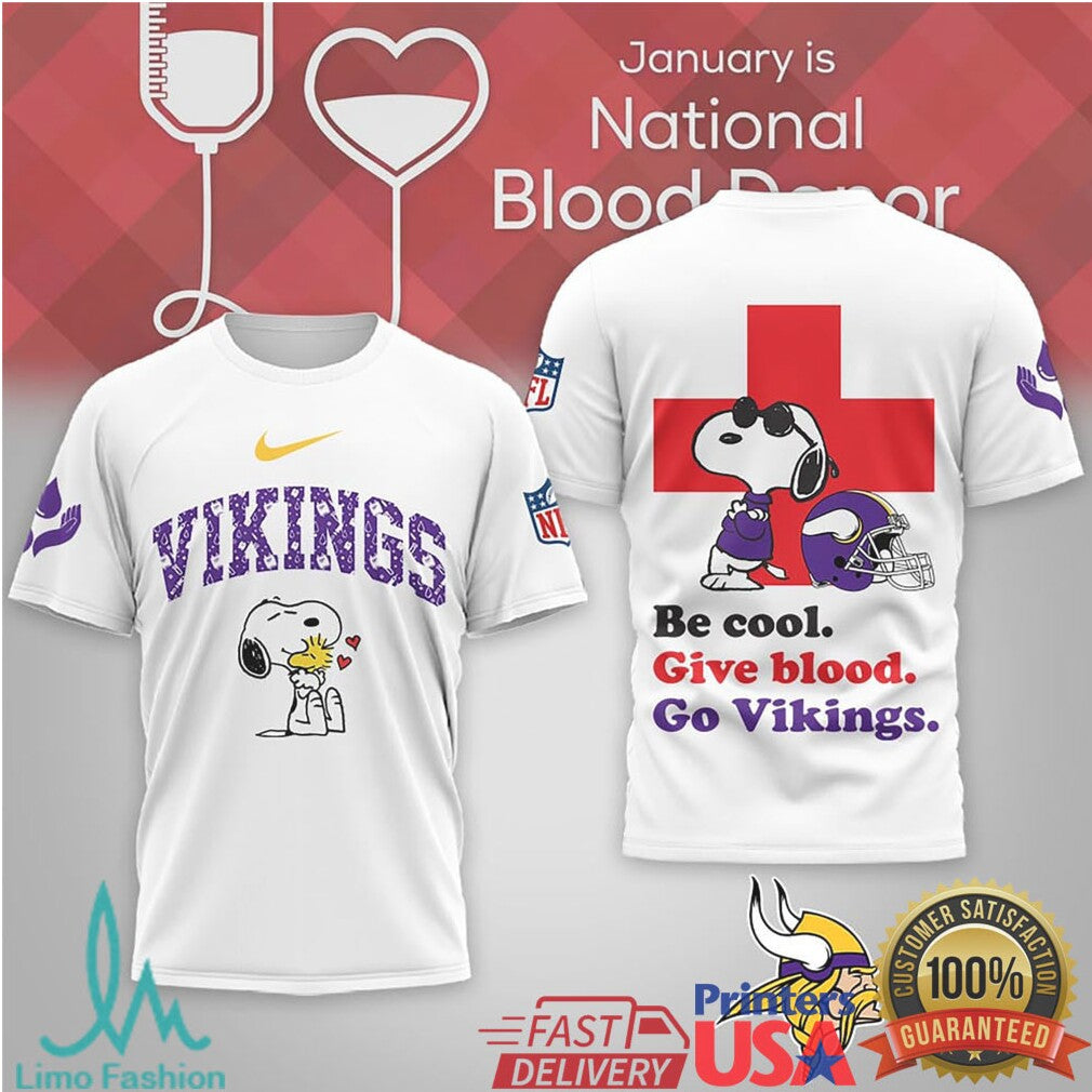 Snoopy Minnesota Vikings National Blood Donor Month T Shirt - Limotees LLC