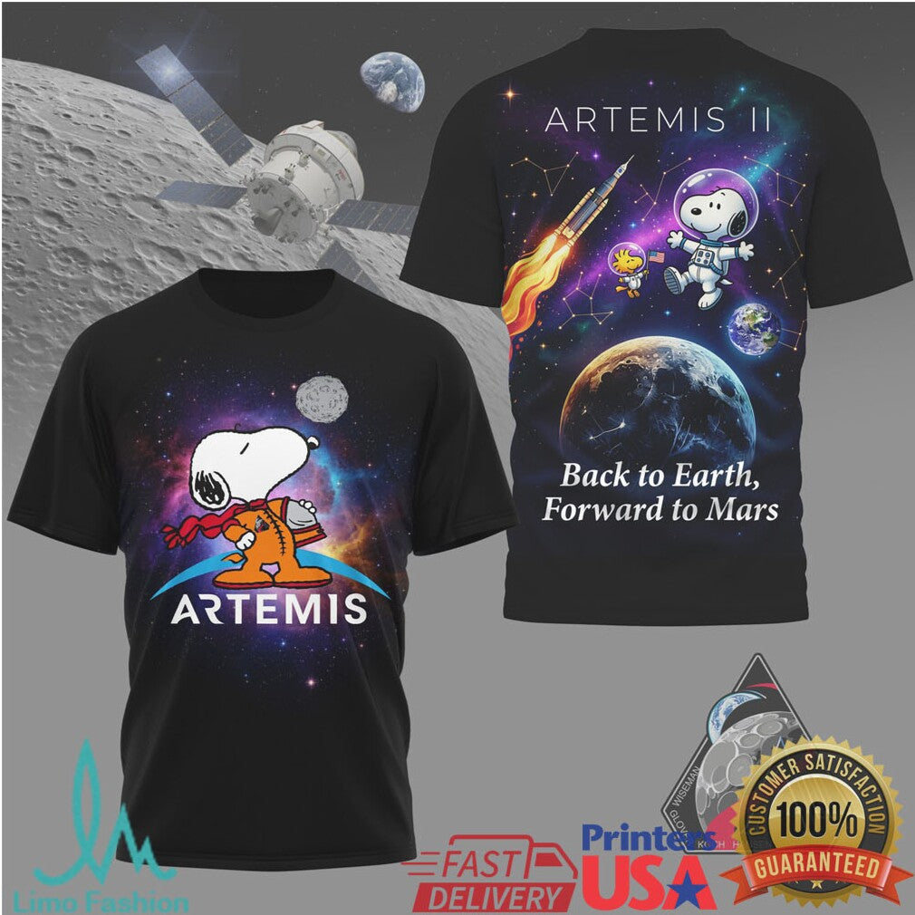 Snoopy NASA Artemis II Moon Mission Back to Earth Forward to Mars T Shirt - Limotees LLC