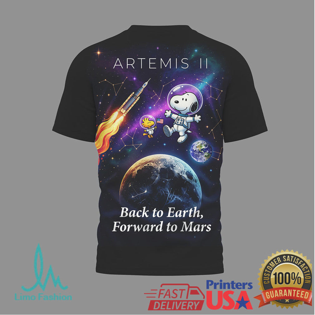 Snoopy NASA Artemis II Moon Mission Back to Earth Forward to Mars T Shirt - Limotees LLC