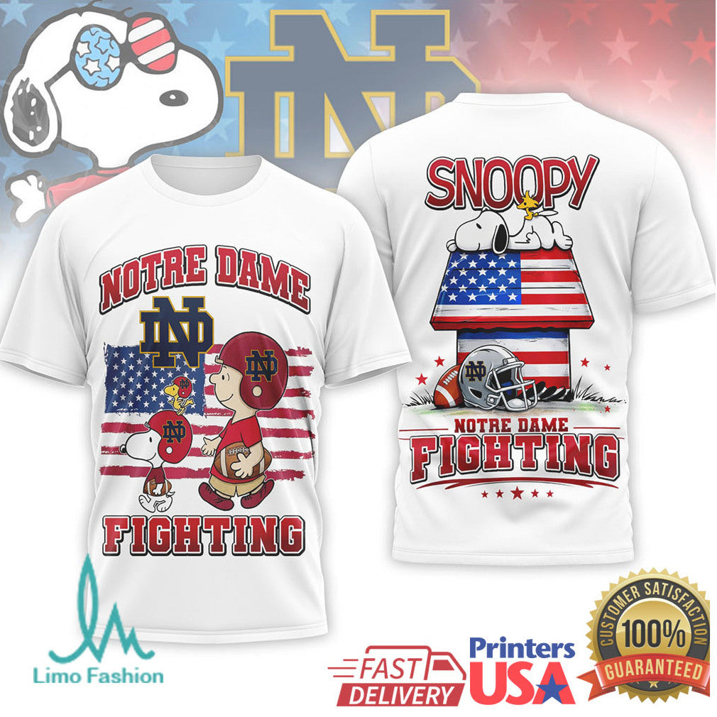 Snoopy Notre Dame Fighting Irish Patriotic Game Day T Shirt - Limotees LLC