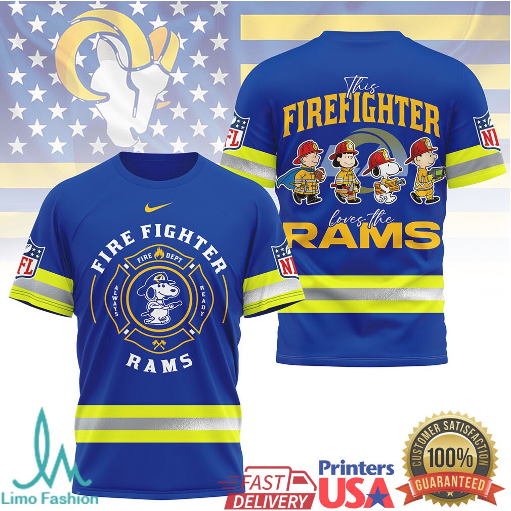 Snoopy Peanuts Firefighter Los Angeles Rams NFL Fire Dept T Shirt - Limotees LLC