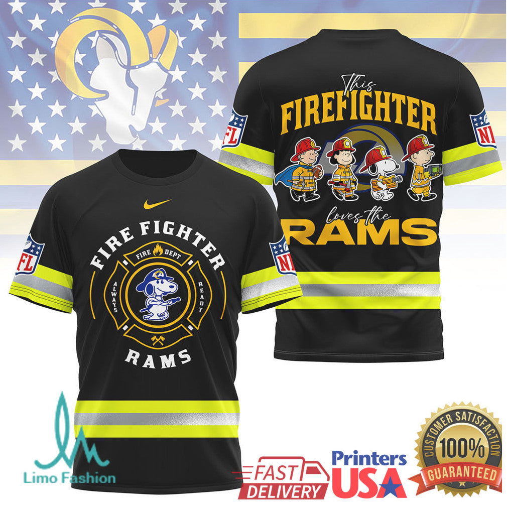 Snoopy Peanuts Firefighter Los Angeles Rams NFL Fire Dept T Shirt - Limotees LLC