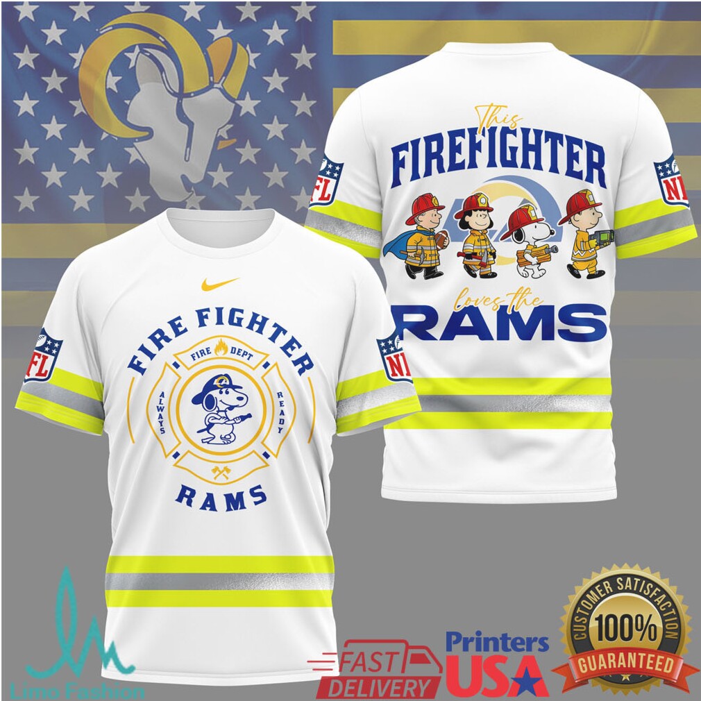 Snoopy Peanuts Firefighter Los Angeles Rams NFL Fire Dept T Shirt - Limotees LLC