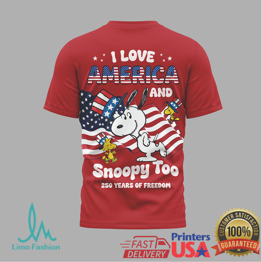 Snoopy Peanuts Gang America 250th Anniversary Patriotic Red T Shirt - Limotees LLC