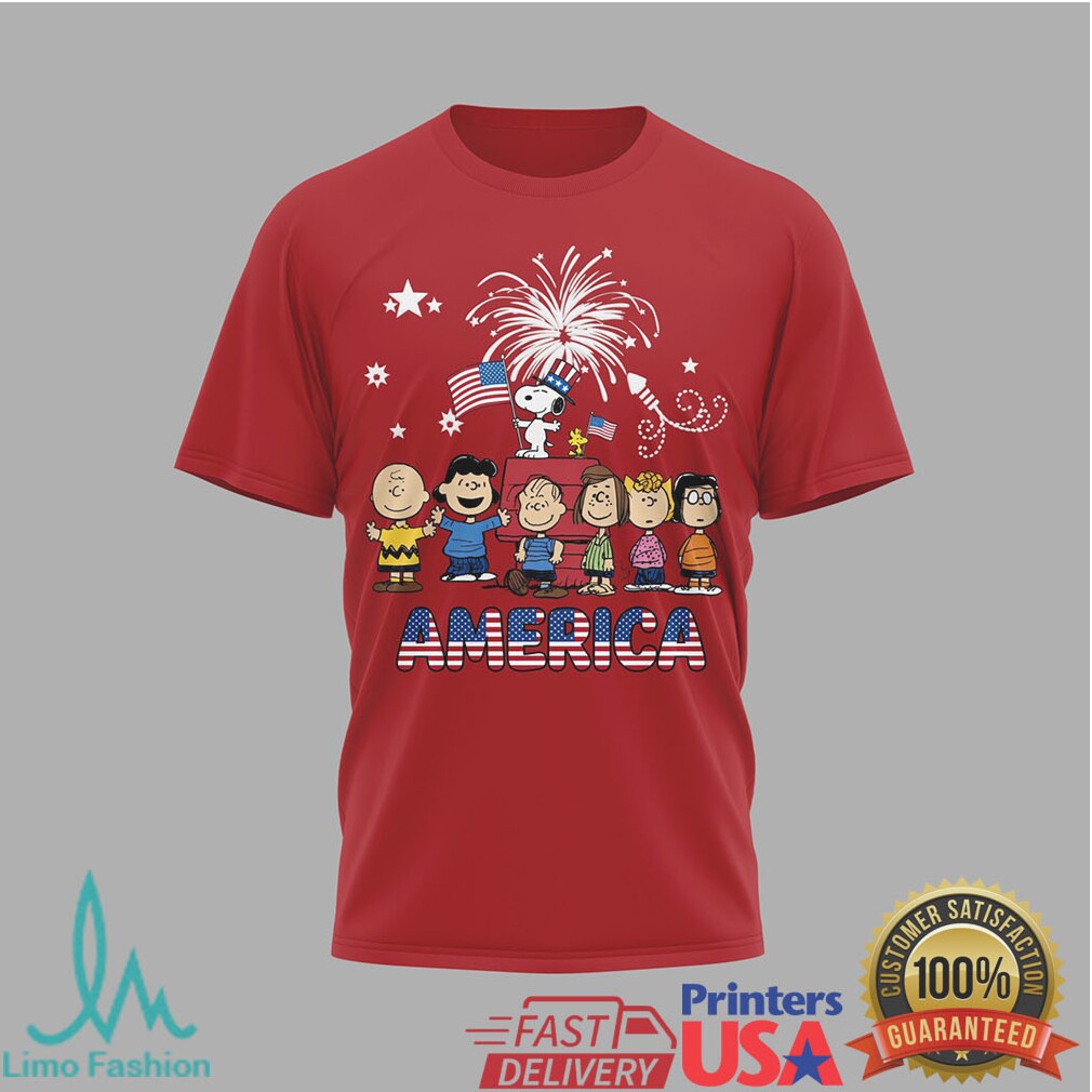 Snoopy Peanuts Gang America 250th Anniversary Patriotic Red T Shirt - Limotees LLC