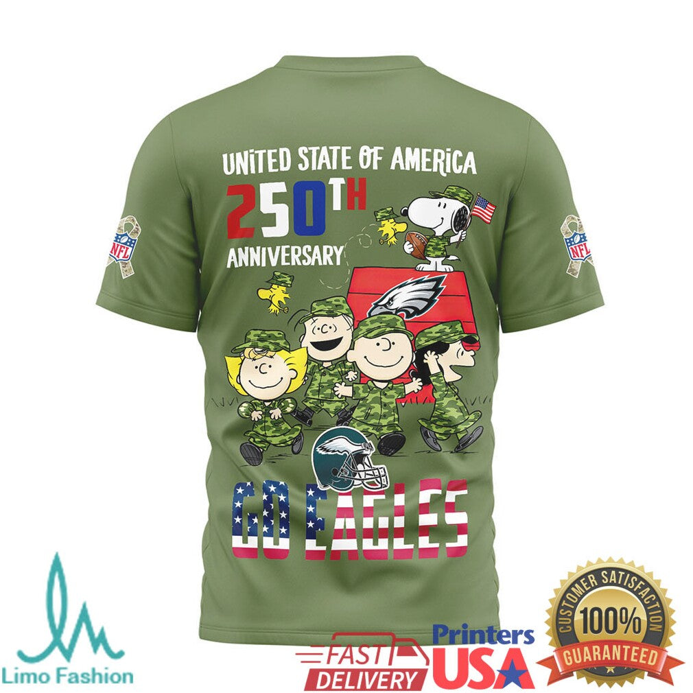 Snoopy Philadelphia Eagles USA 250th Anniversary Military Appreciation T Shirt - Limotees LLC