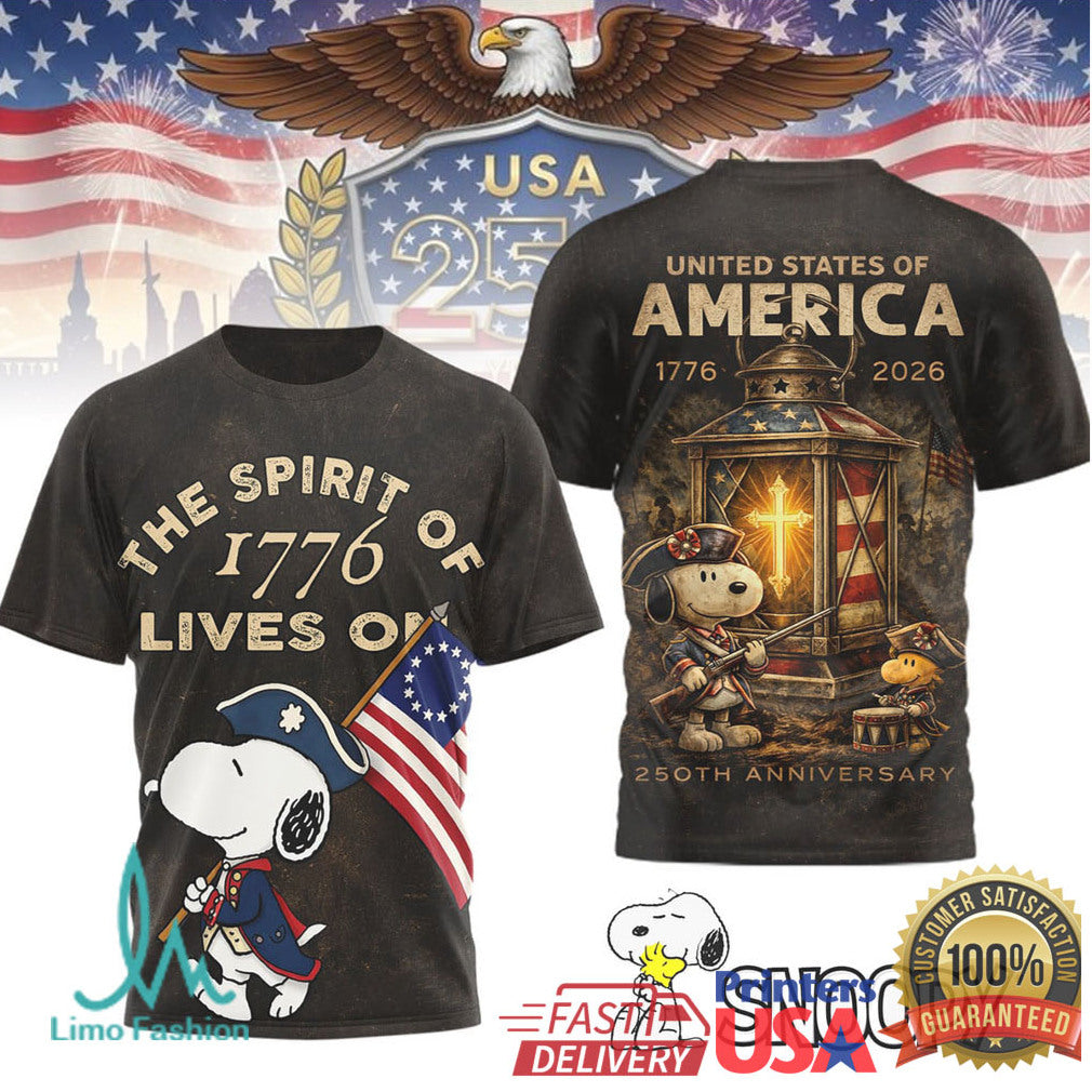Snoopy Spirit of 1776 Patriotic Lantern USA 250th Anniversary T Shirt - Limotees LLC