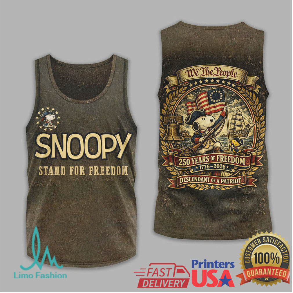 Snoopy Stand For Freedom 1776 2026 Descendant of a Patriot T Shirt - Limotees LLC
