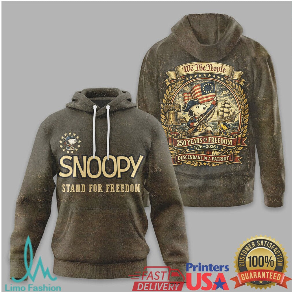 Snoopy Stand For Freedom 1776 2026 Descendant of a Patriot T Shirt - Limotees LLC