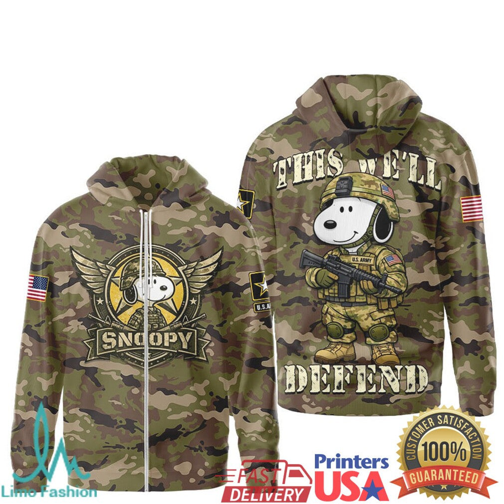 Snoopy U.S. Army Camo “This We'll Defend” Military T Shirt - Limotees LLC