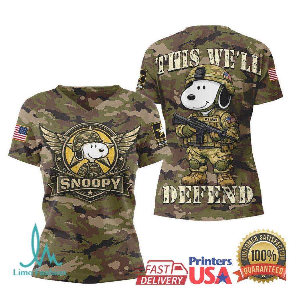 Snoopy U.S. Army Camo “This We'll Defend” Military T Shirt - Limotees LLC