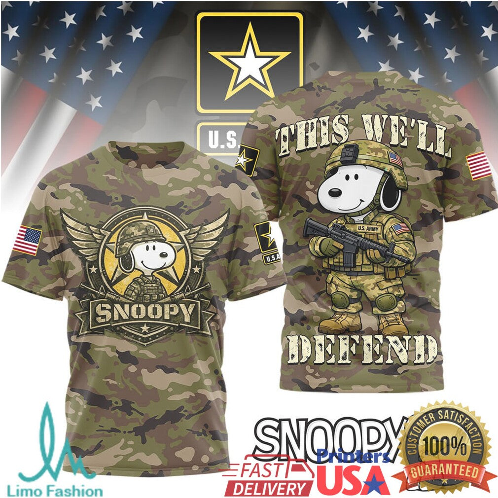 Snoopy U.S. Army Camo “This We'll Defend” Military T Shirt - Limotees LLC
