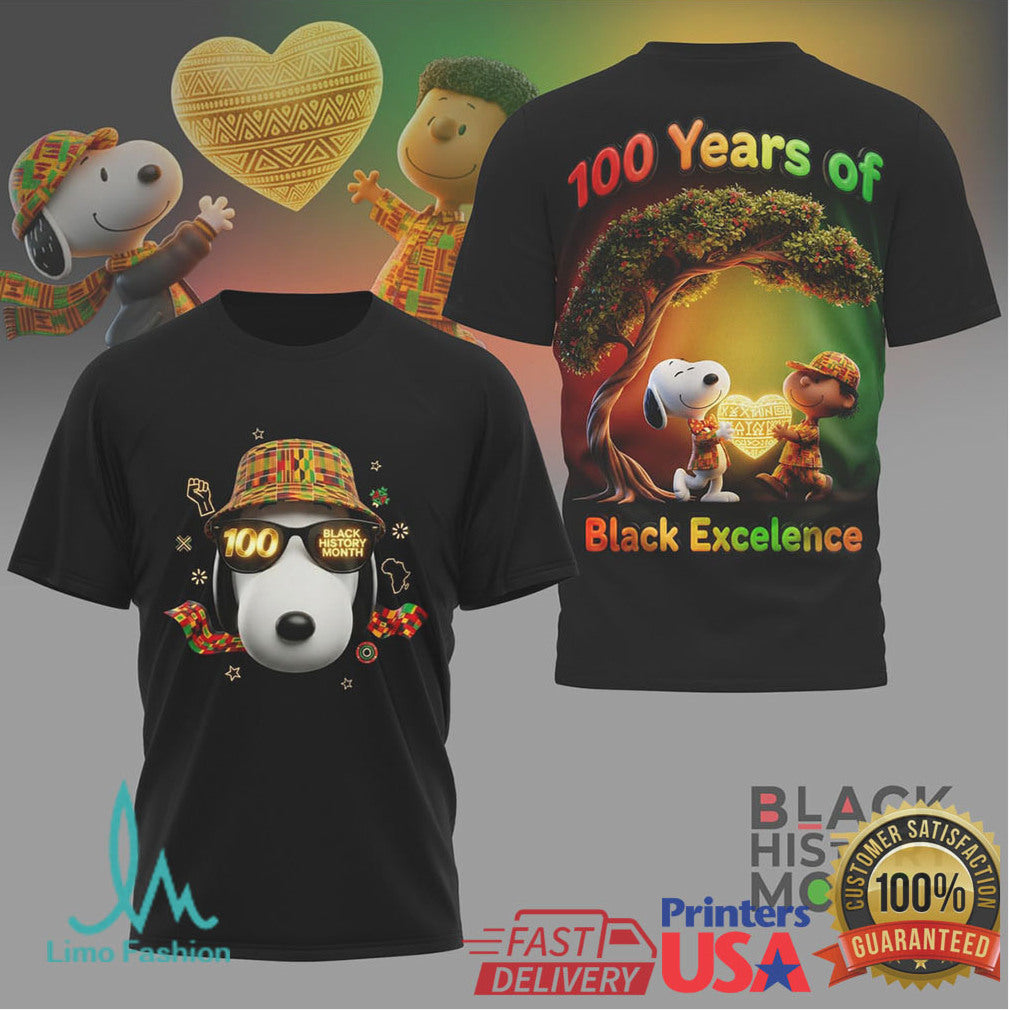 Snoopy and Charlie Brown 100 Years of Black Excellence Graphic Tee - Limotees LLC