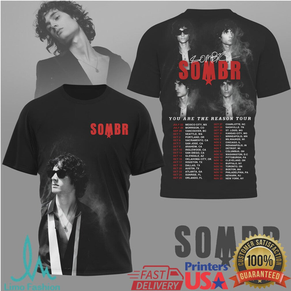 Sombr You Are The Reason Tour 2024 Black Indie Rock Band T Shirt - Limotees LLC