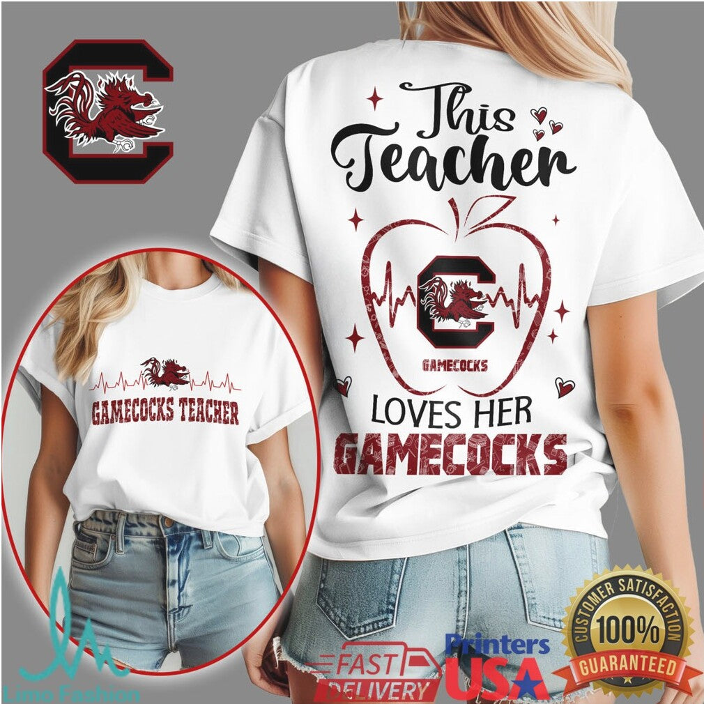 South Carolina Gamecocks Apple Heartbeat Teacher T Shirt - Limotees LLC