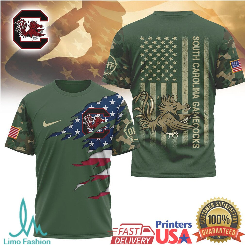 South Carolina Gamecocks Military Appreciation T Shirt Camo American Flag Sports T Shirt - Limotees LLC