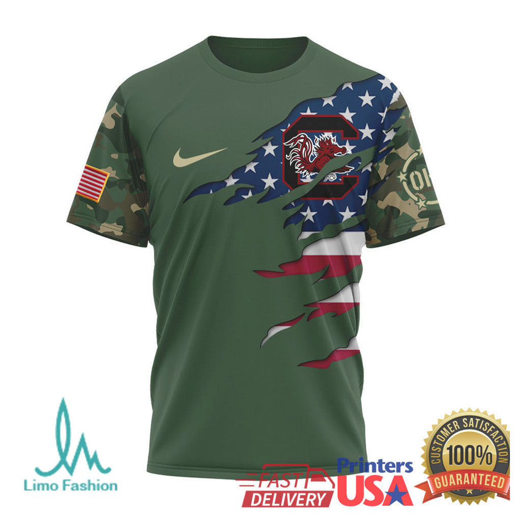 South Carolina Gamecocks Military Appreciation T Shirt Camo American Flag Sports T Shirt - Limotees LLC