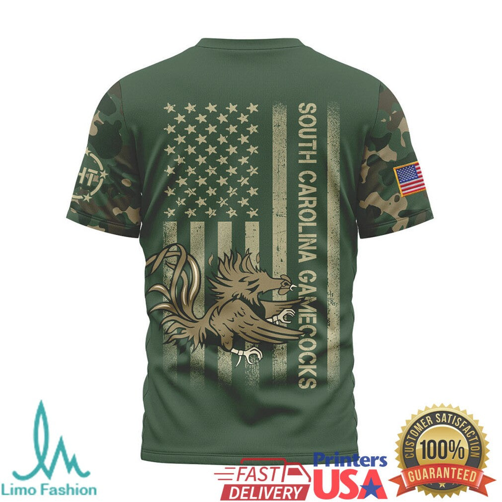 South Carolina Gamecocks Military Appreciation T Shirt Camo American Flag Sports T Shirt - Limotees LLC