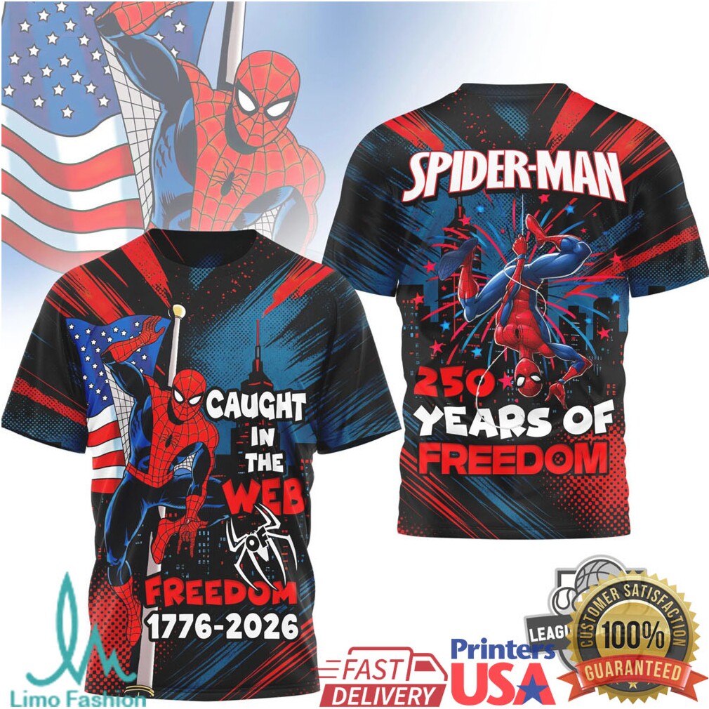 Spider Man 250 Years Of Freedom 1776 2026 4th of July T Shirt - Limotees LLC