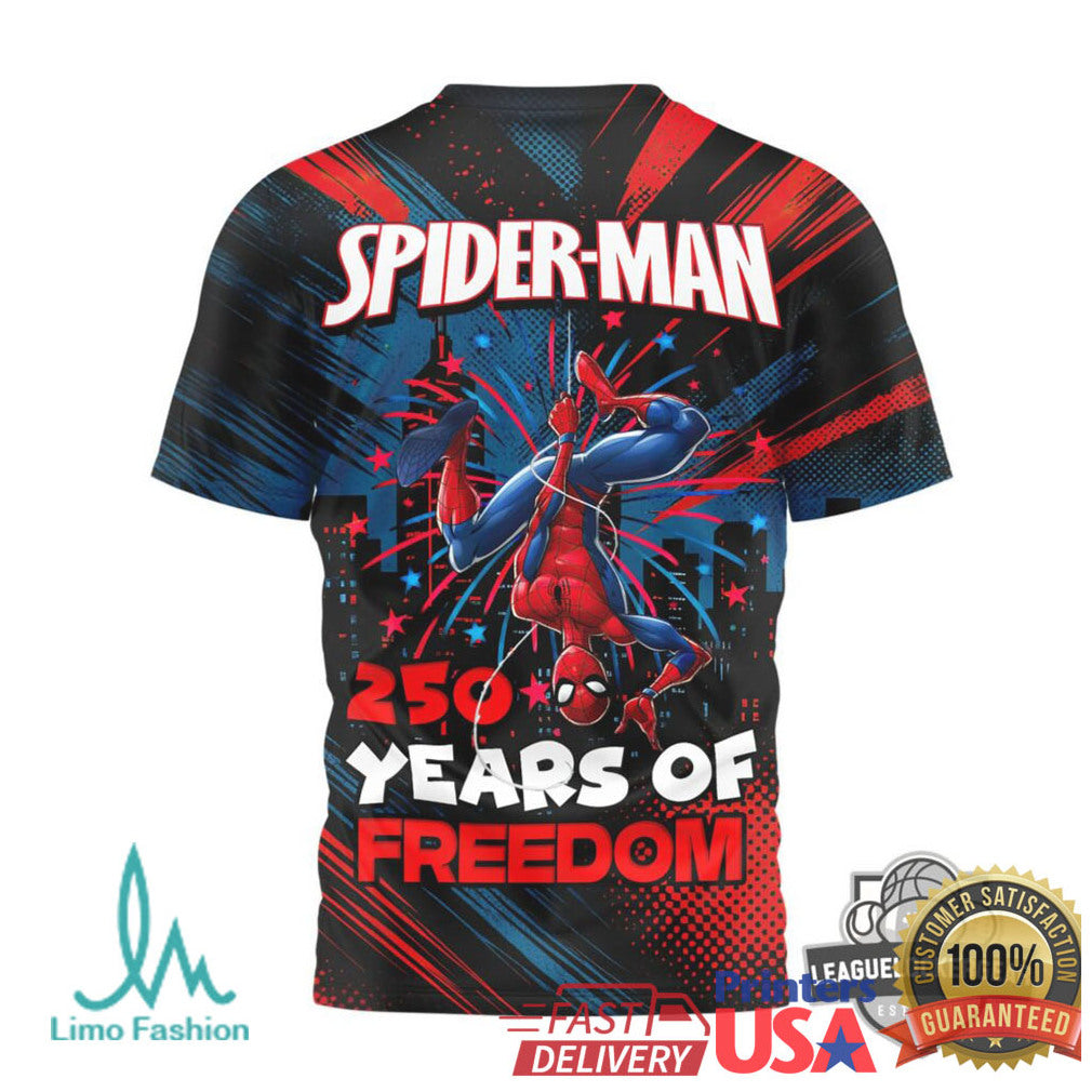Spider Man 250 Years Of Freedom 1776 2026 4th of July T Shirt - Limotees LLC