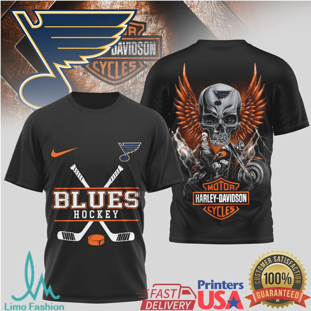 St. Louis Blues Hockey x Harley Davidson Skull Biker T Shirt - Limotees LLC