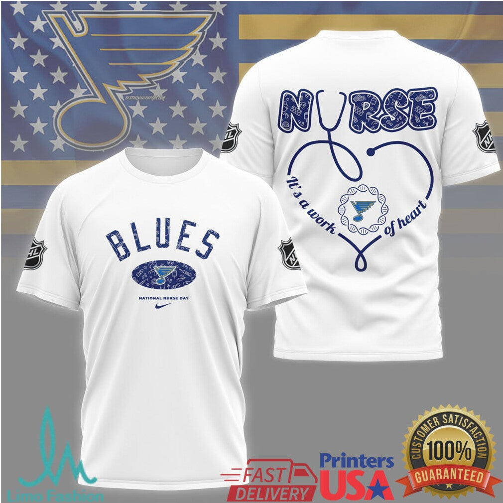 St. Louis Blues Nurse T Shirt National Nurse Day NHL Stethoscope Heart T Shirt - Limotees LLC