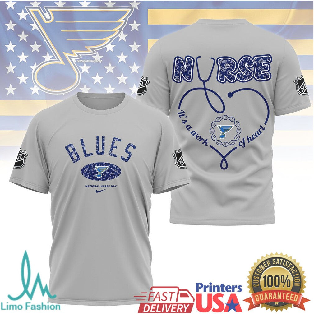 St. Louis Blues Nurse T Shirt National Nurse Day NHL Stethoscope Heart T Shirt - Limotees LLC