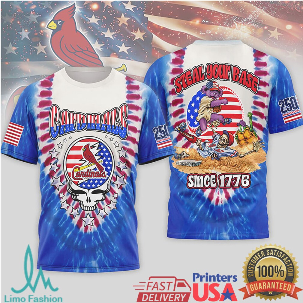 St. Louis Cardinals Grateful Dead Steal Your Base USA Flag Tie Dye T Shirt - Limotees LLC