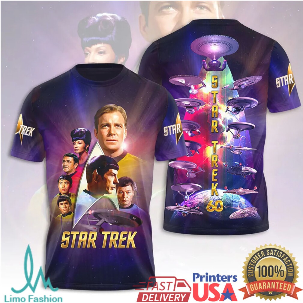 Star Trek 60th Anniversary Original Series Cast & Starships 3D Galaxy T Shirt - Limotees LLC