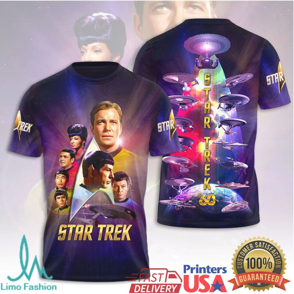 Star Trek 60th Anniversary Original Series Cast & Starships 3D Galaxy T Shirt - Limotees LLC