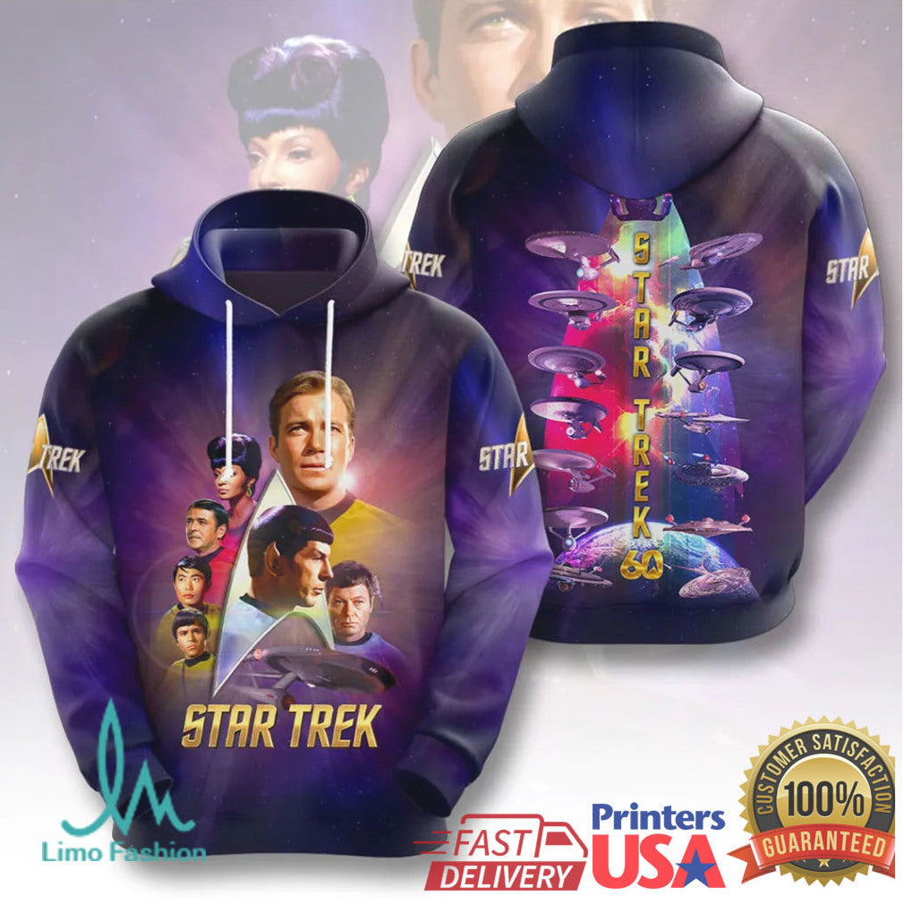 Star Trek 60th Anniversary Original Series Cast & Starships 3D Galaxy T Shirt - Limotees LLC