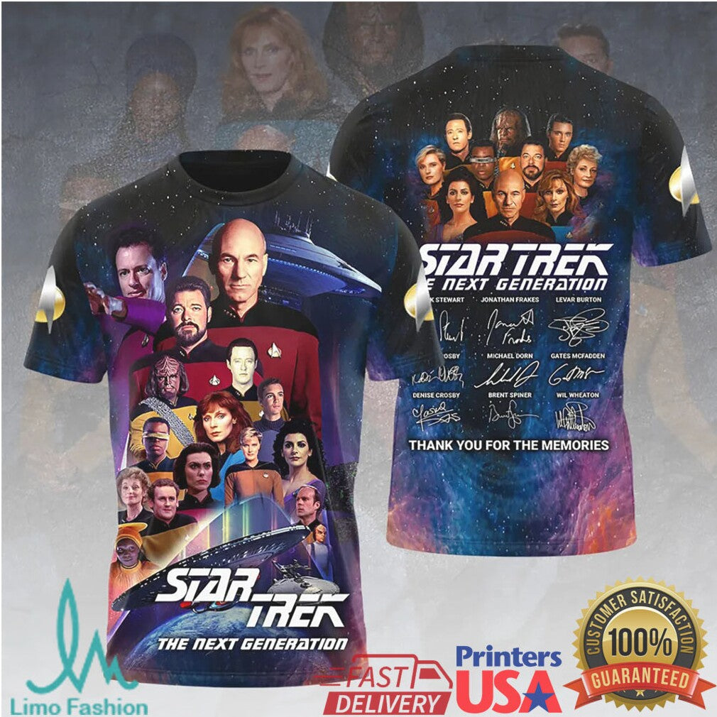 Star Trek The Next Generation Cast Signatures Memorial Tribute T Shirt - Limotees LLC