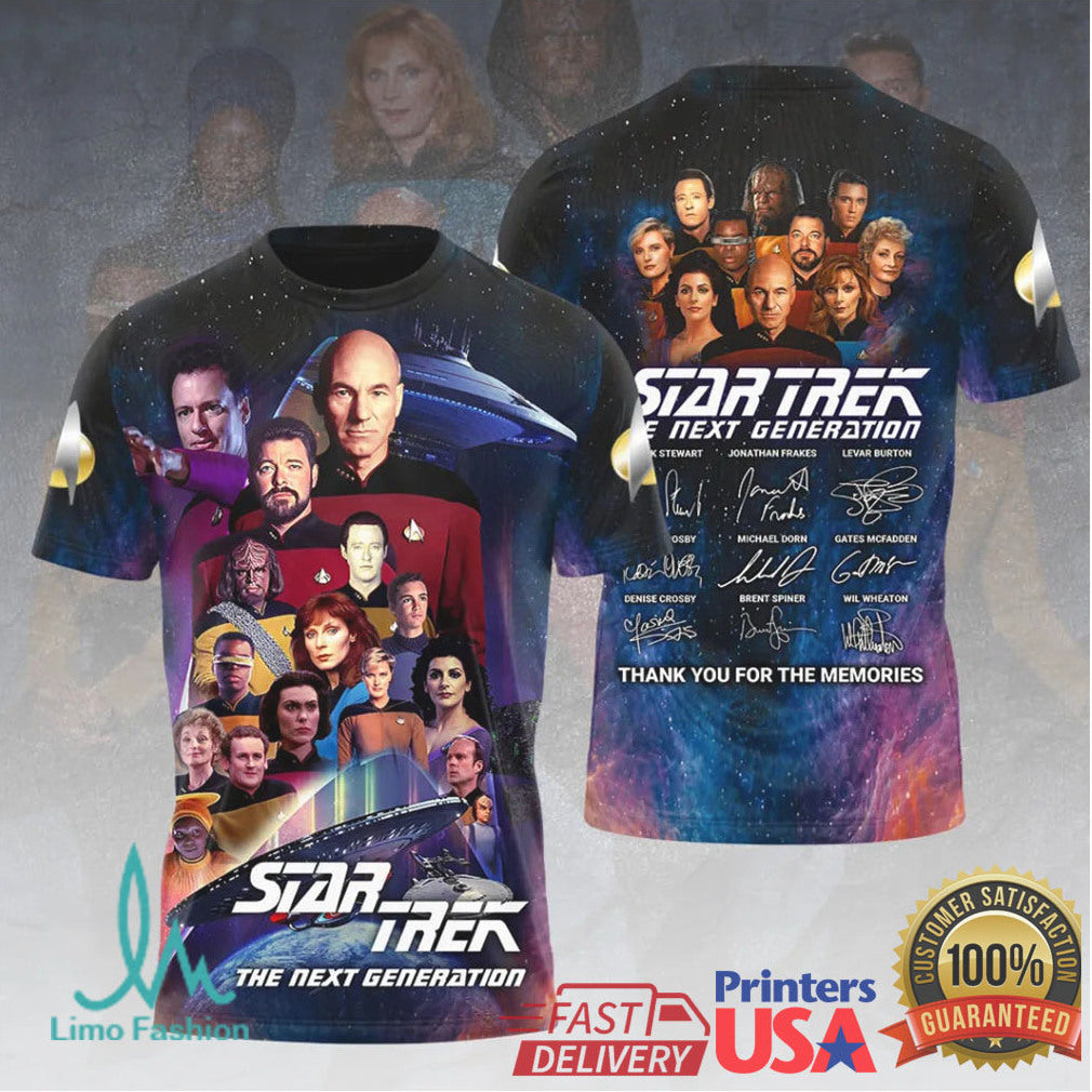 Star Trek The Next Generation Cast Signatures Memorial Tribute T Shirt - Limotees LLC