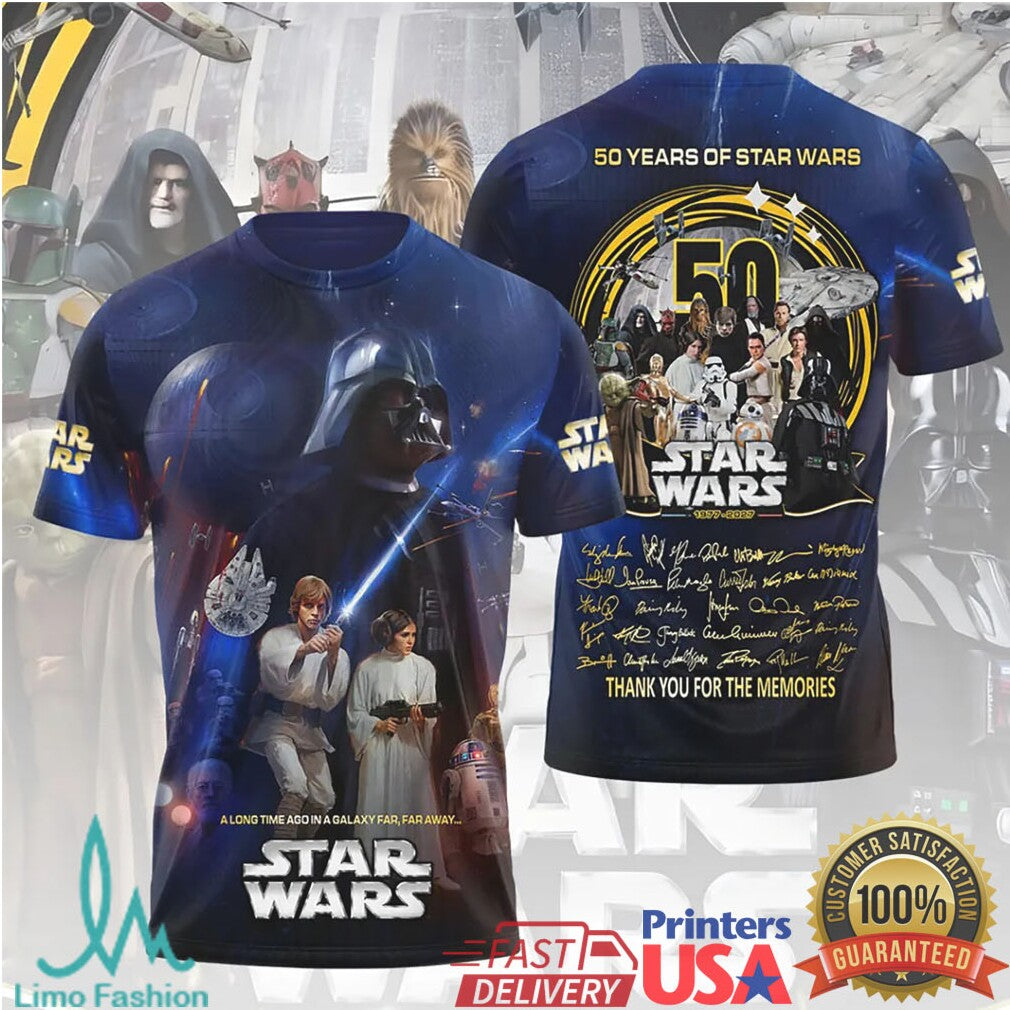 Star Wars 50 Years 1977 2027 Anniversary Darth Vader Luke Skywalker Retro Fans T Shirt - Limotees LLC