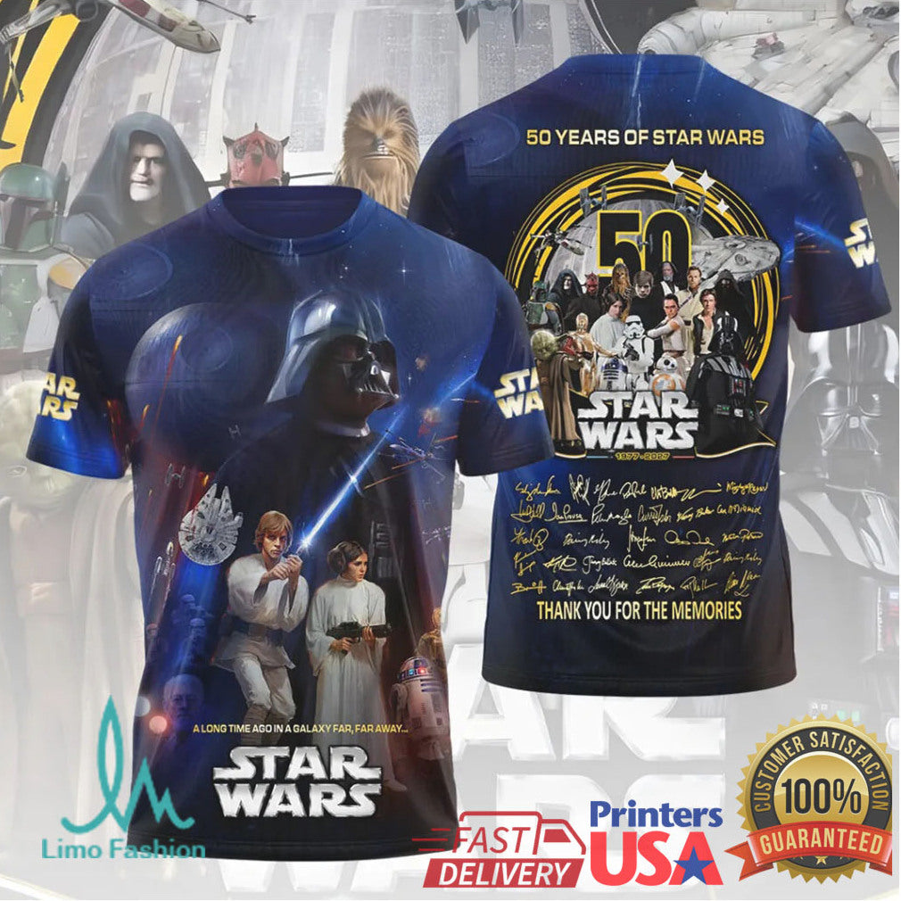 Star Wars 50 Years 1977 2027 Anniversary Darth Vader Luke Skywalker Retro Fans T Shirt - Limotees LLC