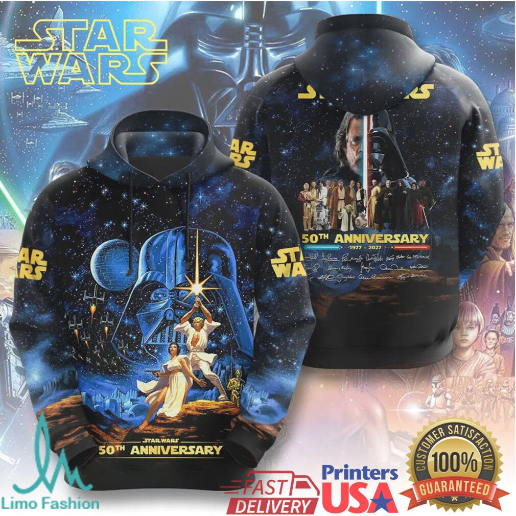 Star Wars 50th Anniversary 1977 2027 Galactic Signature Cast Montage T Shirt - Limotees LLC