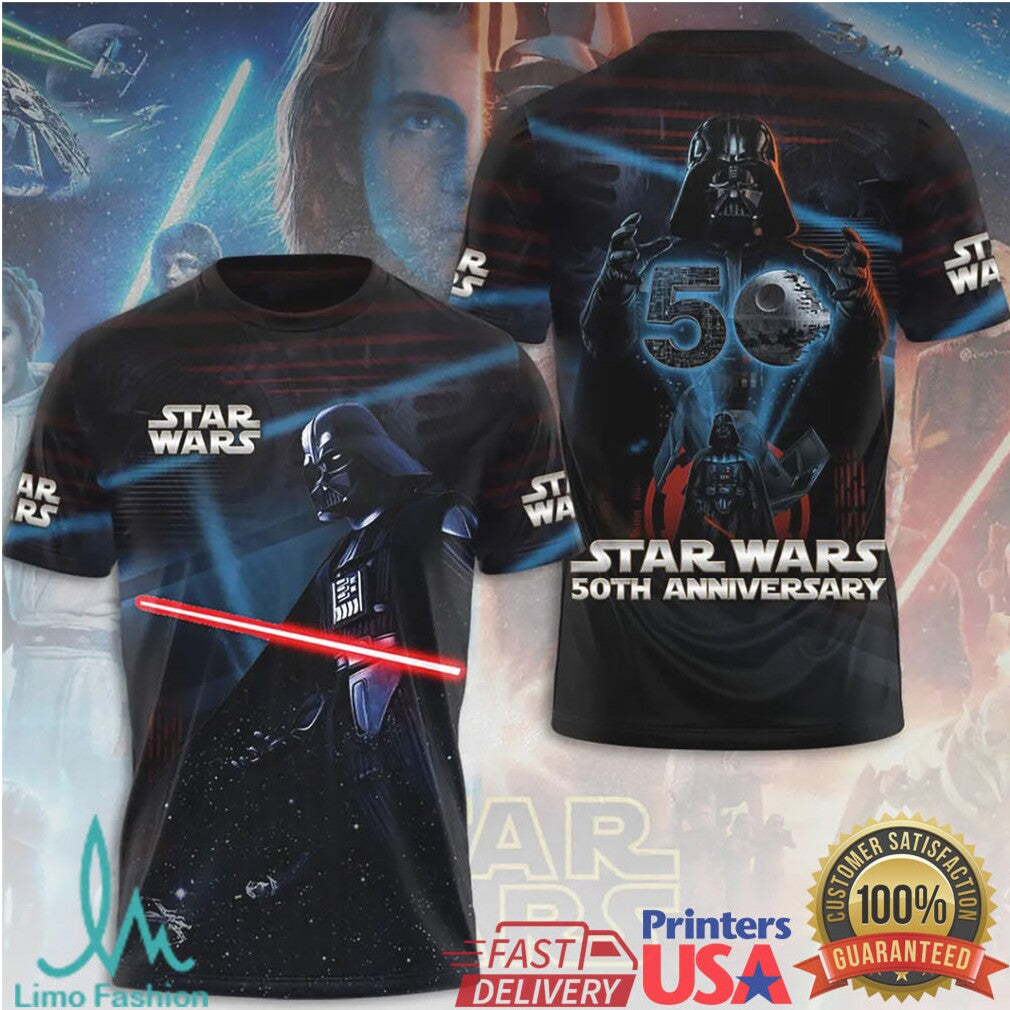 Star Wars 50th Anniversary Darth Vader Lightsaber Death Star Commemorative T Shirt - Limotees LLC