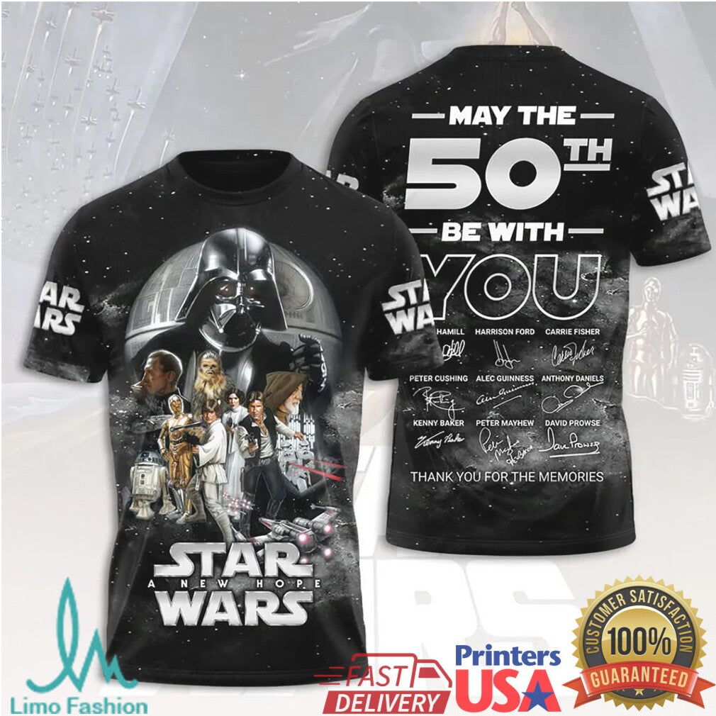 Star Wars 50th Anniversary May The Force Be With You Cast Autographs T Shirt - Limotees LLC