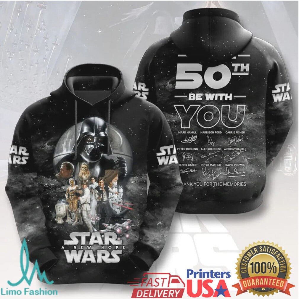 Star Wars 50th Anniversary May The Force Be With You Cast Autographs T Shirt - Limotees LLC