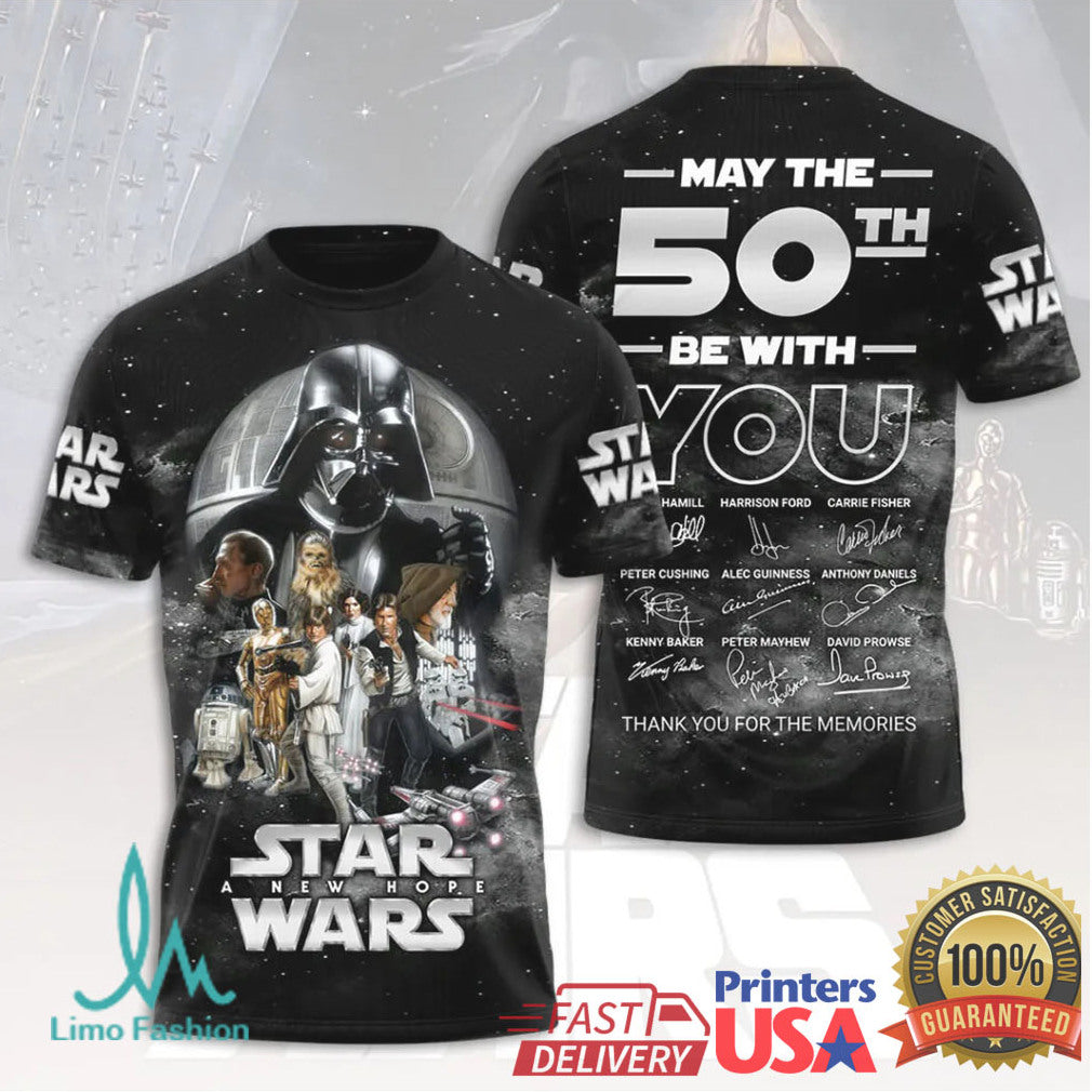 Star Wars 50th Anniversary May The Force Be With You Cast Autographs T Shirt - Limotees LLC
