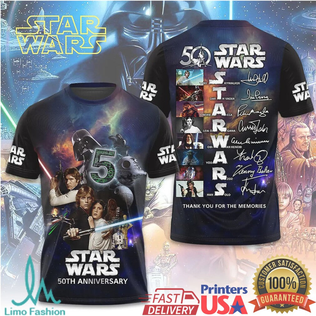 Star Wars 50th Anniversary Signature Cast “Thank You For The Memories” Apparel T Shirt