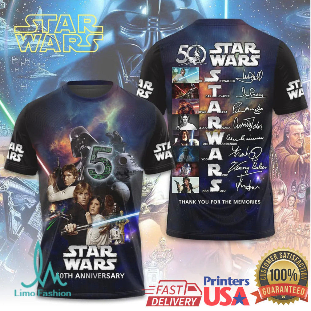 Star Wars 50th Anniversary Signature Cast “Thank You For The Memories” Apparel T Shirt