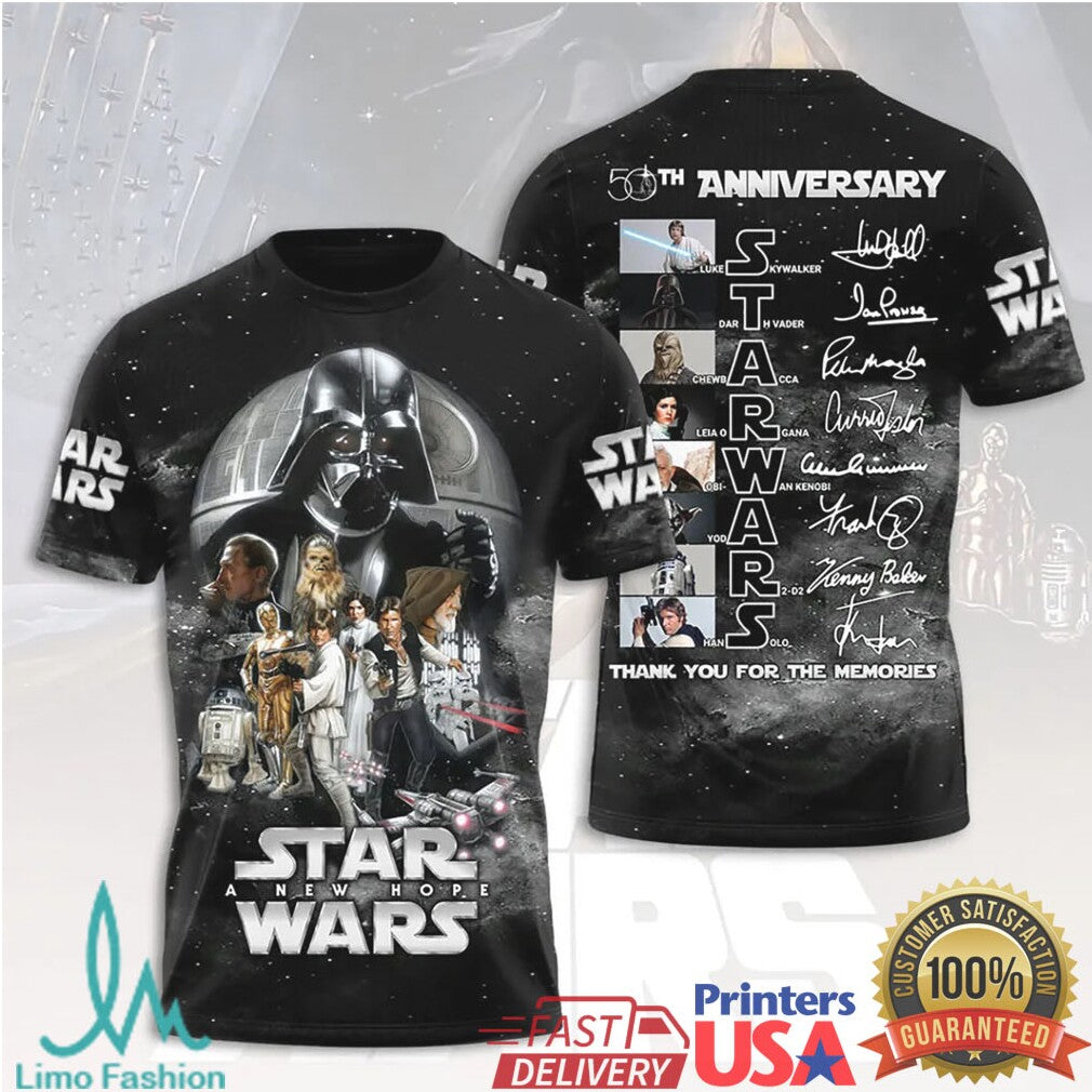 Star Wars A New Hope 50th Anniversary Cast Signatures Tribute T Shirt - Limotees LLC